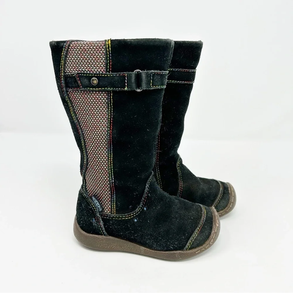 KEEN Punky High Tall Boots Girls US 8 EU 24 Black Multicolor Stitching